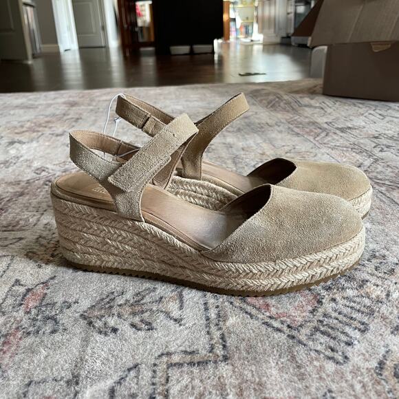 Eileen Fisher Nessa Espadrille Wedge Suede Leather Sandals Tan Beige Size 7 - Picture 5 of 12